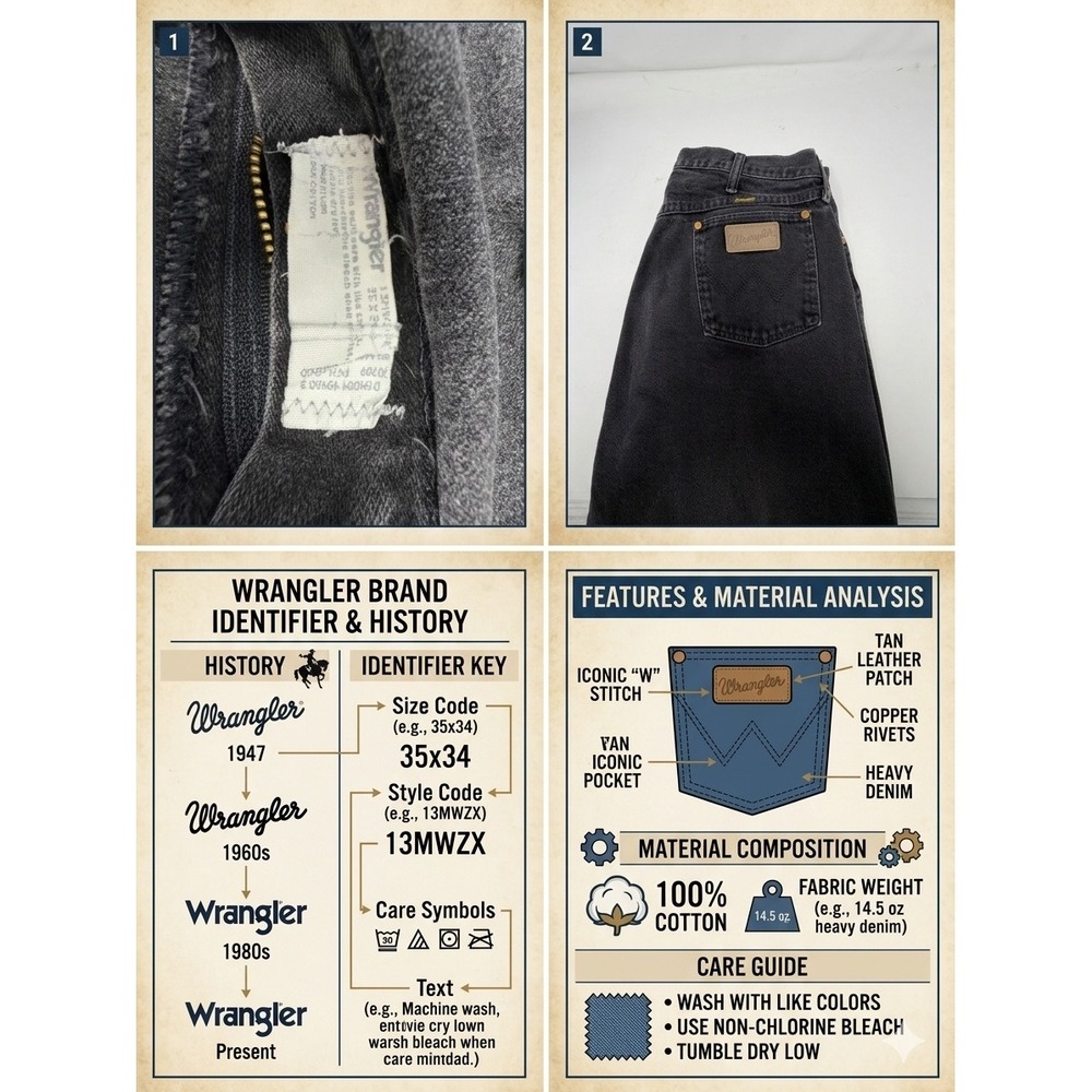 VTG Wrangler 13MWZ Black Jeans‎ Made in USA 35x33 Cowboy Cut High Rise Denim